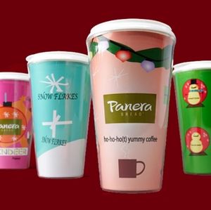 Panera Emily Zugay Collaboration Ugly Holiday Set of 4 Cup Limited Edition